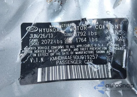 2013 Hyundai Elantra Limited из США, поврежденный, VIN KMHDH4AE9DU919257